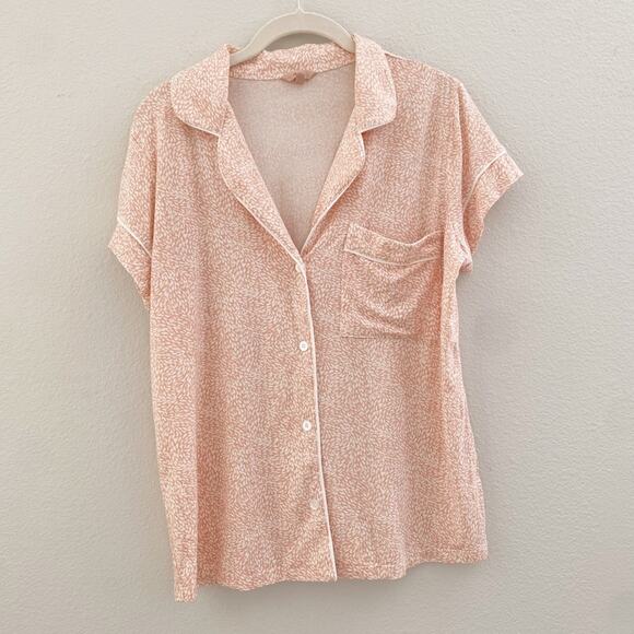 Eberjey Patterned Peach Button Down Pajama Shirt size Small - Picture 1 of 5